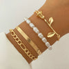 Women's Metal Heart Pattern Stacked Exaggerated Thread Chain Alloy Bracelet Fourpiece Set With Electroplating