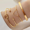 Women's Metal Heart Pattern Stacked Exaggerated Thread Chain Alloy Bracelet Fourpiece Set With Electroplating