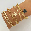 Women's Metal Heart Pattern Stacked Exaggerated Thread Chain Alloy Bracelet Fourpiece Set With Electroplating
