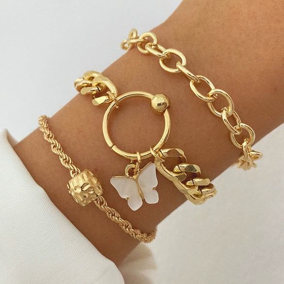 Women's Metal Heart Pattern Stacked Exaggerated Thread Chain Alloy Bracelet Fourpiece Set With Electroplating