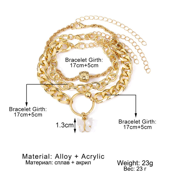 Women's Metal Heart Pattern Stacked Exaggerated Thread Chain Alloy Bracelet Fourpiece Set With Electroplating