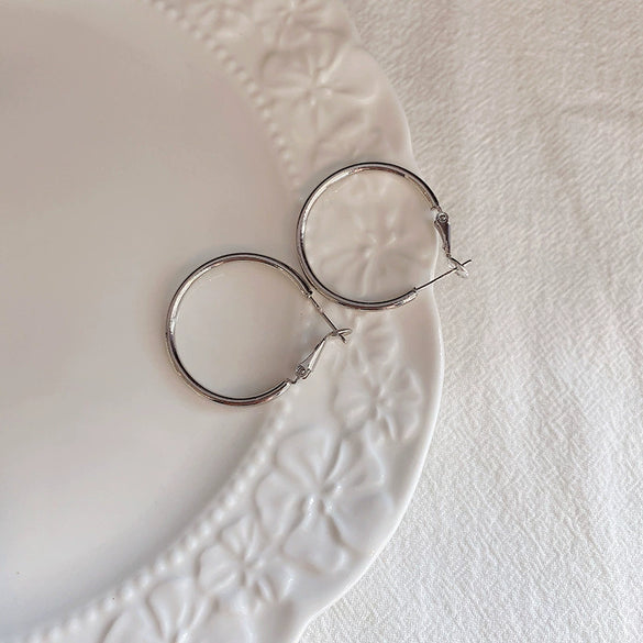 Women's Metal Hoop Earrings 925 Silver Needle Geometric Style Electroplated