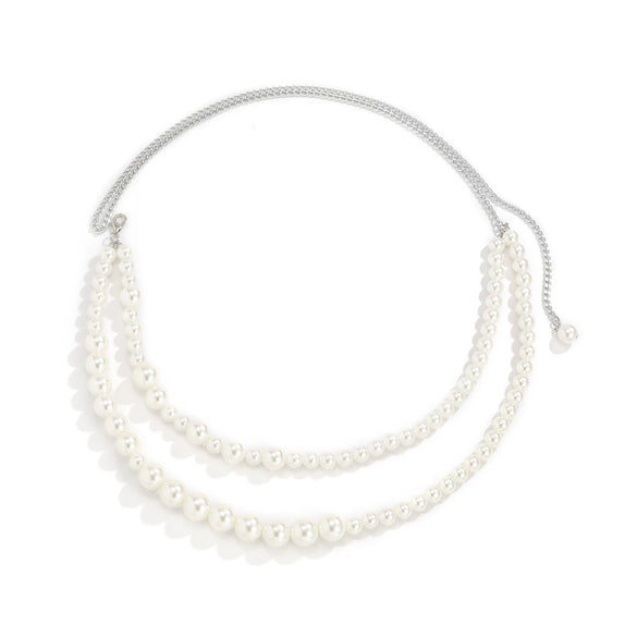 Women's Metal Imitation Pearl Double Waist Chain Bikini Body Chain