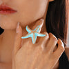 Women's Metal Jewelry Seaside Holiday Style Oil Drop Pleated Starfish Ring With Animal Pattern Electroplated