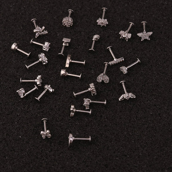 Women's Metal Jewelry With Inlaid Zircon And Flower Design For Piercing