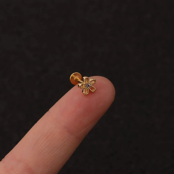 Women's Metal Jewelry With Inlaid Zircon And Flower Design For Piercing