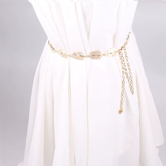 Women's Metal Leaf Waist Chain Belt With Alloy Hook Buckle Body Chain Dress Accessory