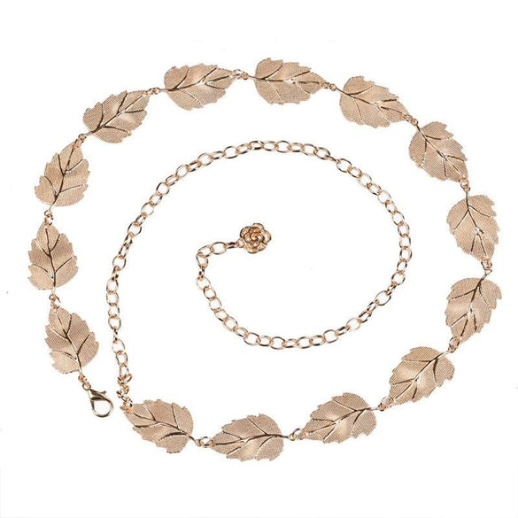 Women's Metal Leaf Waist Chain Belt With Alloy Hook Buckle Body Chain Dress Accessory