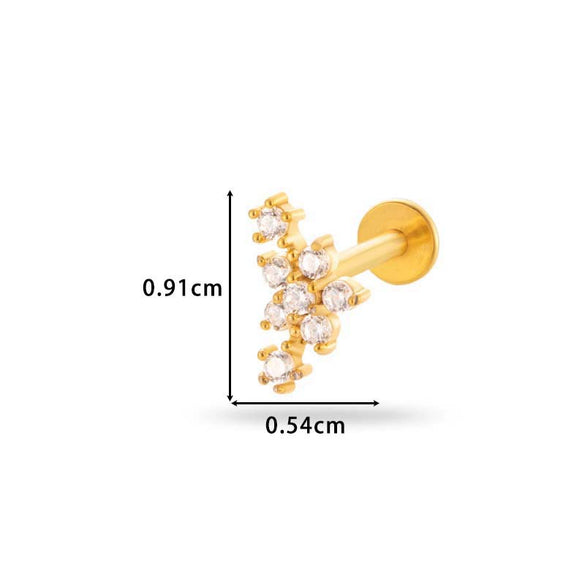Women's Metal Love Flower Ear Bone Nail Puncture Jewelry Stainless Steel Copper Zircon Electroplating