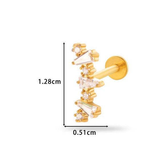 Women's Metal Love Flower Ear Bone Nail Puncture Jewelry Stainless Steel Copper Zircon Electroplating