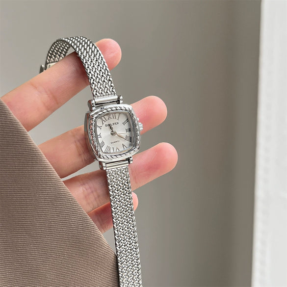 Women's Metal Mesh Band Square Dial Vintage Medieval Style Quartz Watch
