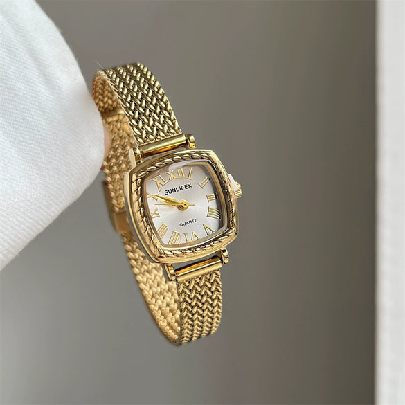 Women's Metal Mesh Band Square Dial Vintage Medieval Style Quartz Watch