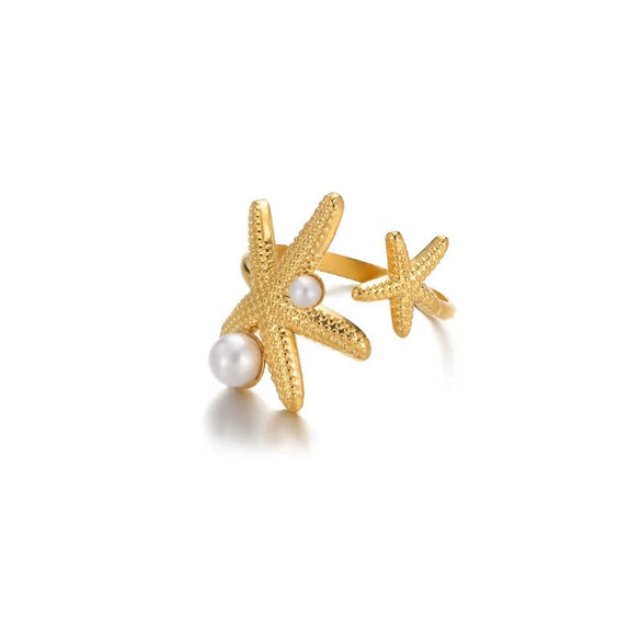 Women's Metal Ocean Beach Series Shell Starfish Ring Necklace Electroplated Jewelry