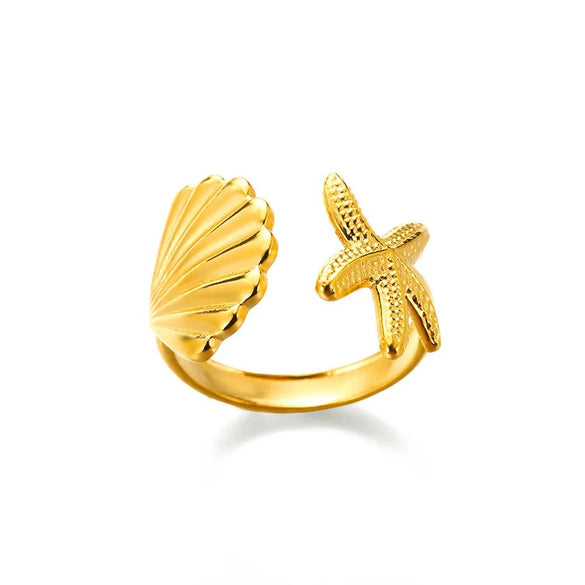 Women's Metal Ocean Beach Series Shell Starfish Ring Necklace Electroplated Jewelry