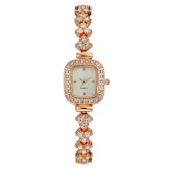 Women's Metal Rectangle Dial Quartz Watch With Diamond Encrusted And Fashion Style