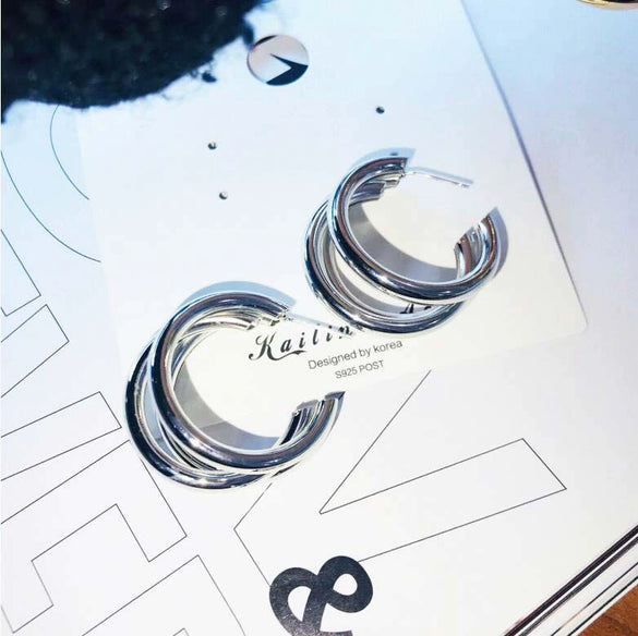 Women's Metal 925 Silver Circle Electroplated Geometric Earrings