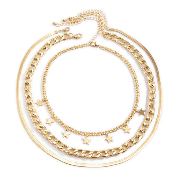 Women's Metal Snake Bone Chain Necklace With Alloy Geometric Sequin Star Pendant Electroplated