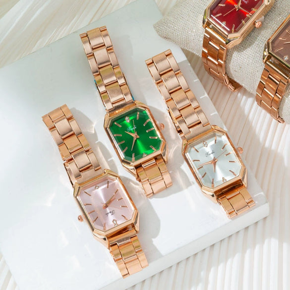 Women's Metal Square Leisure Quartz Wristwatch With Mineral Strengthened Glass Mirror