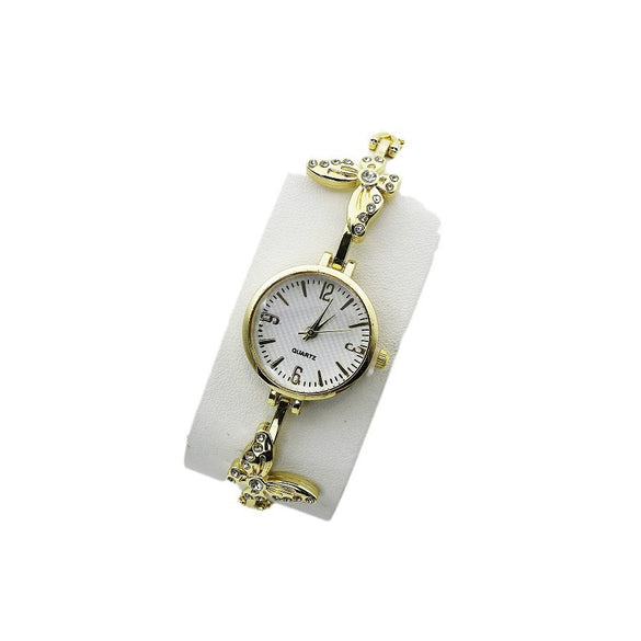 Women's Metal Stainless Steel Quartz Butterfly Round Dial Luxury Casual Diamondencrusted Bracelet Watch