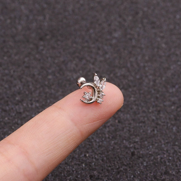 Women's Metal Star Pattern Inlaid Zircon Mini Ear Puncture Earrings