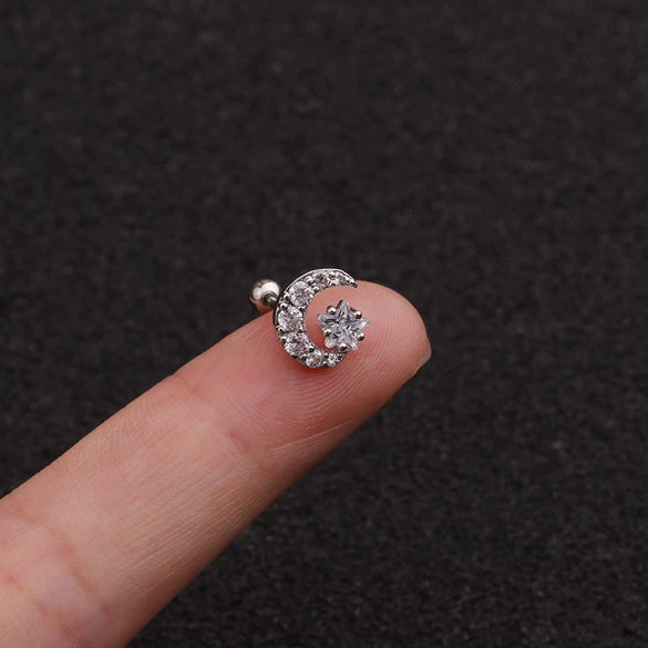 Women's Metal Star Pattern Inlaid Zircon Mini Ear Puncture Earrings