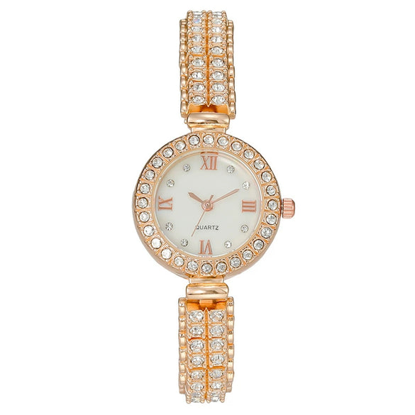 Women's Metal Watch Round Diamondencrusted Fashion Style
