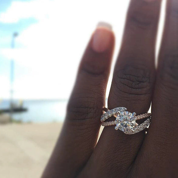 Women's Metal Zircon Diamond Ring With Flower Design Rose Gold Plated