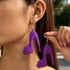 Women's Metallic High Heel Shoe Earrings Geometric Exaggerated Design In Iron Alloy With Glossy Spray Painted Finish