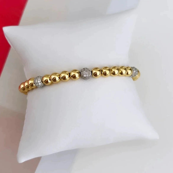 Women's Microinlaid Rhinestone Mixed Material Geometric Handwoven Elastic Rope Bracelet 18K Goldplated