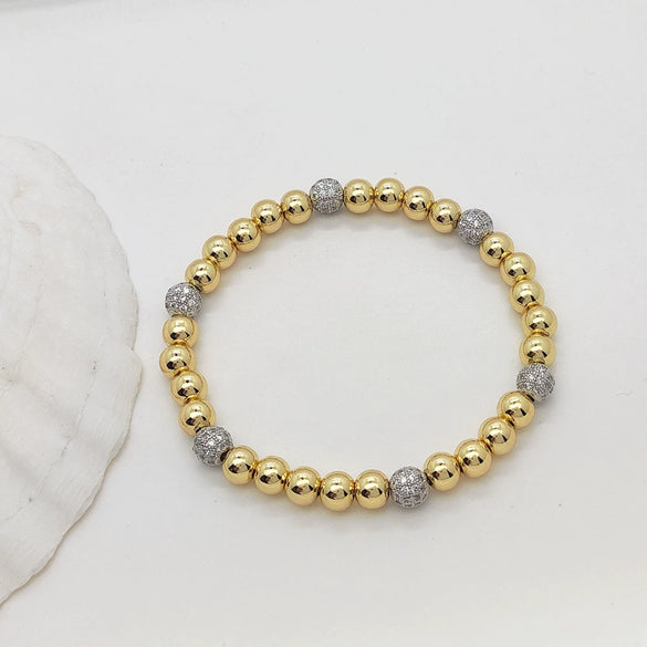 Women's Microinlaid Rhinestone Mixed Material Geometric Handwoven Elastic Rope Bracelet 18K Goldplated