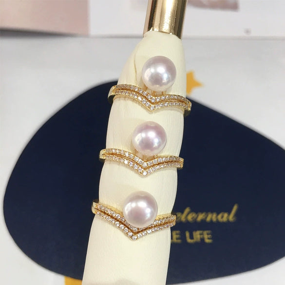 Women's Microinlaid Zircon And Natural Freshwater Pearl Ring Copper Triangle Design