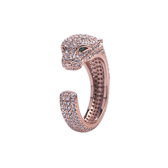 Women's Micropaved Zircon Leopard Head Bracelet In Environmentally Friendly Copper With Animal Style And Platinum Tone Finish
