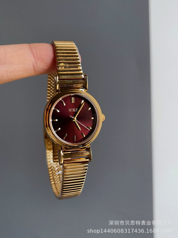 Women's Midcentury Style Alloy Case Quartz Watch With Golden Monkey Strap