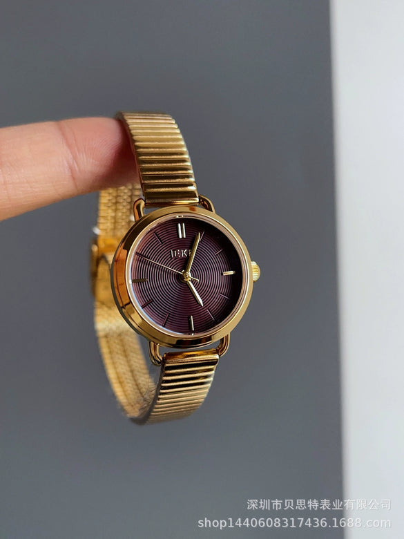 Women's Midcentury Style Alloy Case Quartz Watch With Golden Monkey Strap
