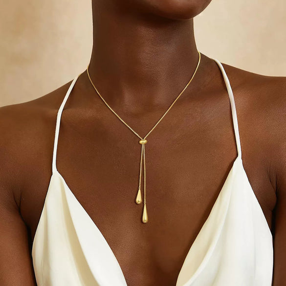 Women's Minimalist Adjustable Water Drop Pendant Necklace With Snake Bone Chain Electroplated Metal Clavicle Chain