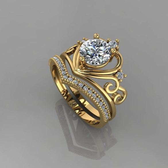 Women's Minimalist Alloy Crown Ring With White Rhinestone Inlay Electroplated Geometric Fashion Jewelry
