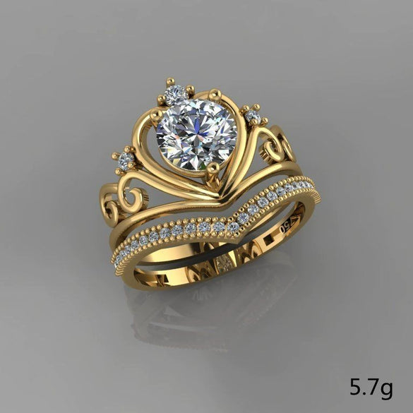 Women's Minimalist Alloy Crown Ring With White Rhinestone Inlay Electroplated Geometric Fashion Jewelry