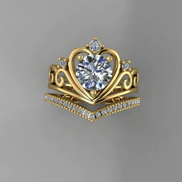 Women's Minimalist Alloy Crown Ring With White Rhinestone Inlay Electroplated Geometric Fashion Jewelry