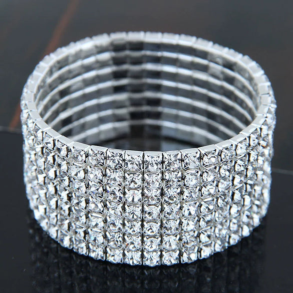 Women's Minimalist Alloy Rhinestone Inlay Elastic Bracelet Luxury Full Diamond Style Bridal Fashion Bracelet