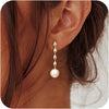 Women's Minimalist Bow Tassel Earrings With Imitation Pearls Geometric Design Stainless Steel Posts Electroplated High End Fashion Jewelry