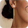 Women's Minimalist Bow Tassel Earrings With Imitation Pearls Geometric Design Stainless Steel Posts Electroplated High End Fashion Jewelry