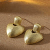 Women's Minimalist Brushed Metal Heartshaped Earrings With Copper Ear Posts And Handfinished Detail