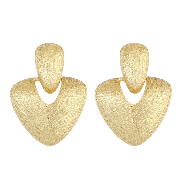 Women's Minimalist Brushed Metal Heartshaped Earrings With Copper Ear Posts And Handfinished Detail