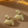 Women's Minimalist Brushed Metal Heartshaped Earrings With Copper Ear Posts And Handfinished Detail