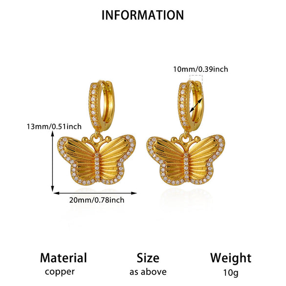 Women's Minimalist Butterfly Pendant Earrings Gold Plated Copper Drop Earrings With Simple Elegant Design For Wholesale