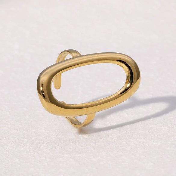 Women's Minimalist Cold Style Stainless Steel Geometric Hollow Oval Open Ring Gold Plated