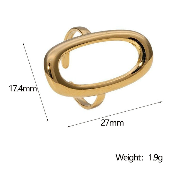 Women's Minimalist Cold Style Stainless Steel Geometric Hollow Oval Open Ring Gold Plated