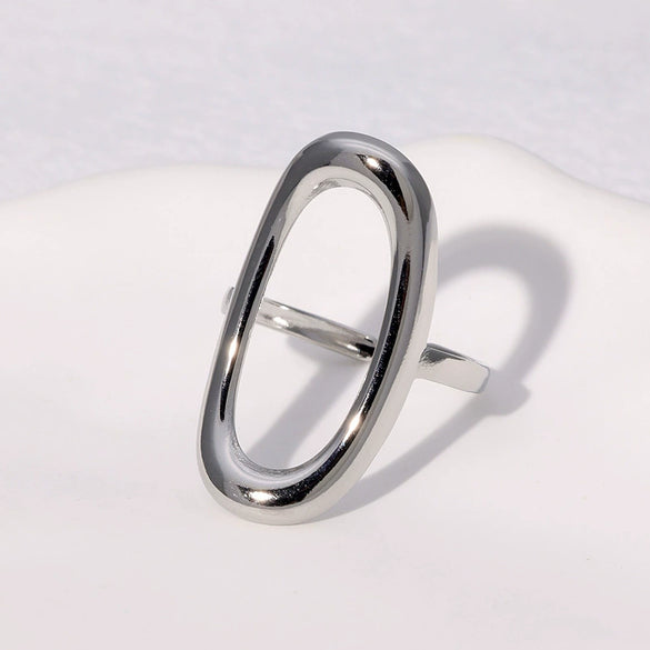 Women's Minimalist Cold Style Stainless Steel Geometric Hollow Oval Open Ring Gold Plated
