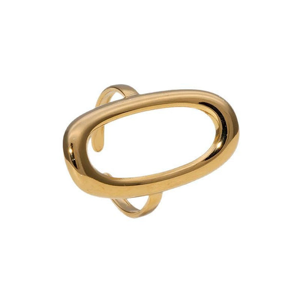 Women's Minimalist Cold Style Stainless Steel Geometric Hollow Oval Open Ring Gold Plated