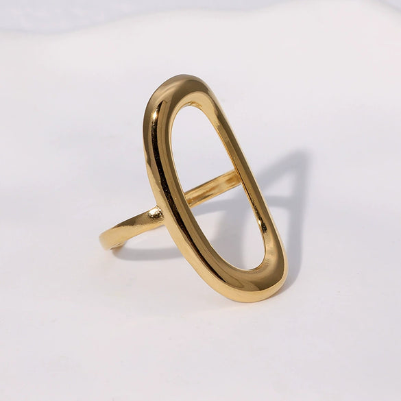 Women's Minimalist Cold Style Stainless Steel Geometric Hollow Oval Open Ring Gold Plated